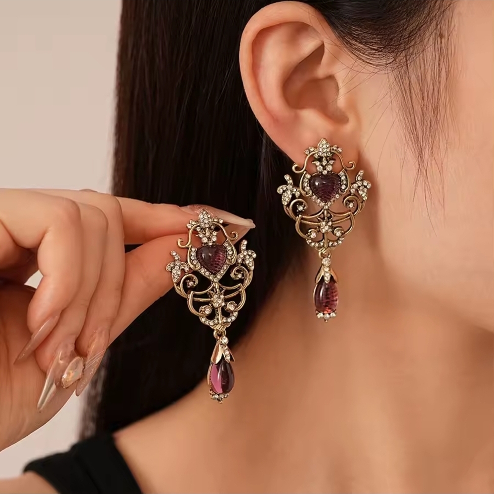 Gold and Purple Ornate Earrings - Picture 3 of 10
